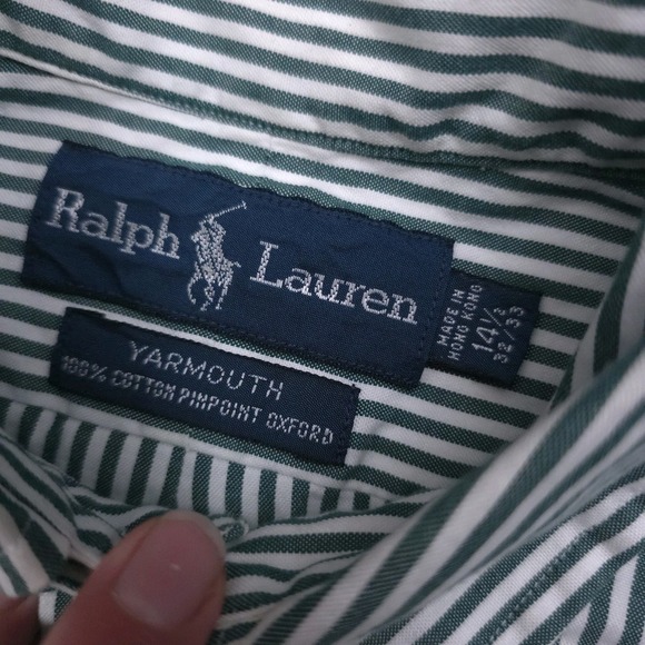 Ralph Lauren Yarmouth Button Up Shirt Mens 14 1/2 32/33 Green Stripe Long Sleeve - Picture 6 of 7